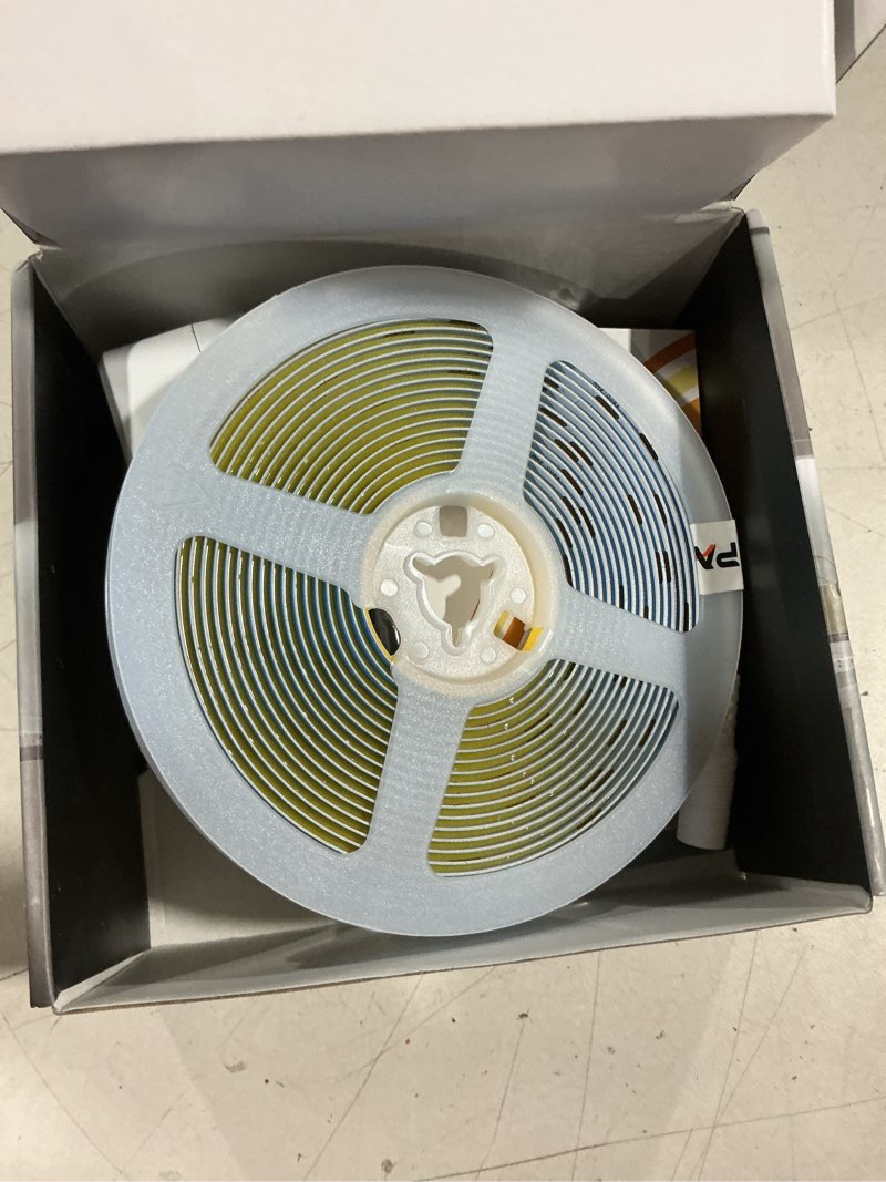 Condition photo showing As Is for pautix cob led strip light,strip lights with rf remote,ul listed daylight white natural white 6000k 16.4ft super bright dimmable 24v flexible led tape lights,cabinets kitchen mirror office lighting 6000k-16.4ft/5m