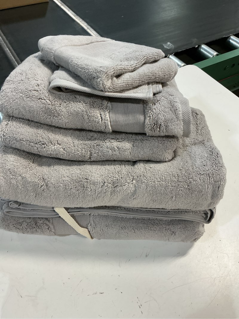 Condition photo showing As Is for quince organic turkish cotton grey towels, set of 6 grey