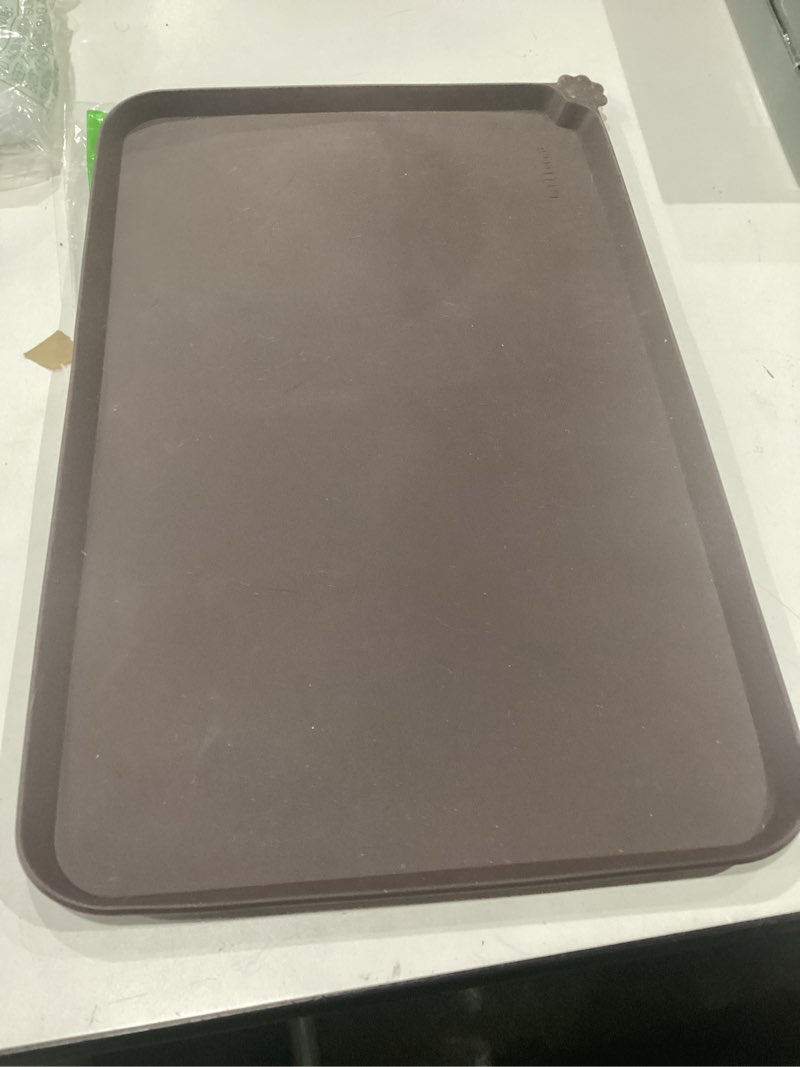 Condition photo showing Good Condition for hoki found silicone pet food mats tray - high-lips pet dog cat bowl mats - pet feeding mat - waterproof dog cat food mats -pet water mats for floors - dark oak 19" x 12" dark oak