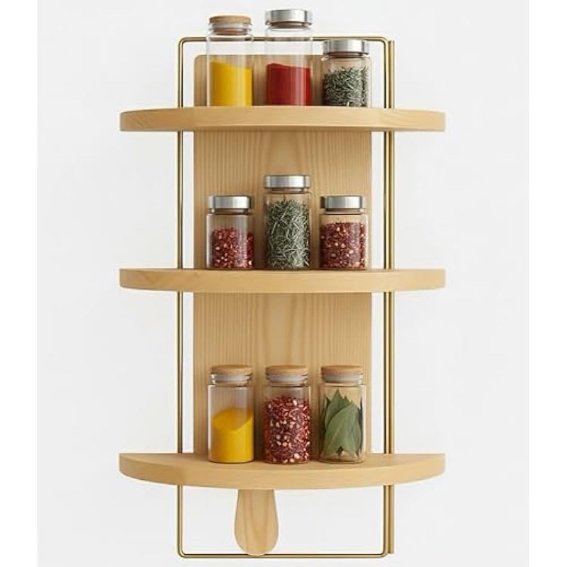 3 tier wall mounted shelf floating wood with elegant gold metal frame kitchen storage organizer modern hanging shelves