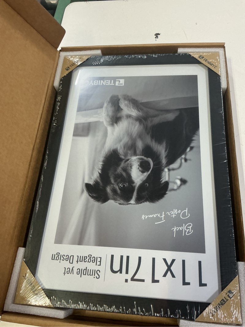 Condition photo showing New/Like New for 11x17 picture frame 3 pack - black woodgrain, solid wood & hd tempered glass, wall gallery poster frame 3 pack black 11 x 17