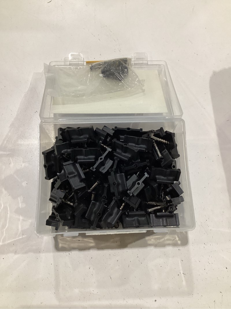 Condition photo showing As Is for hidden deck fasteners for composite decking board, universal hidden fasteners with stainless steel screws, composite decking clips for wood deck framing, 90 per box for 50 sq.ft. black, 90 pack