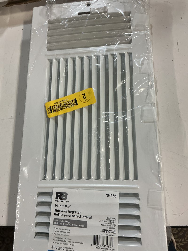 Condition photo showing New/Like New for ez-flo 14 x 6 inch (duct opening) air vent cover for wall or ceiling, three-way ventilation register, solid steel hvac register cover, white, 61616 14 in. x 6 in. white