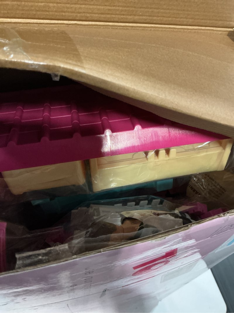 Condition photo showing Good Condition for Toylink Pink Doll House for Girls, 3-Story Villa Playset with Light, 3 Dolls, Pool & Slide, Dollhous