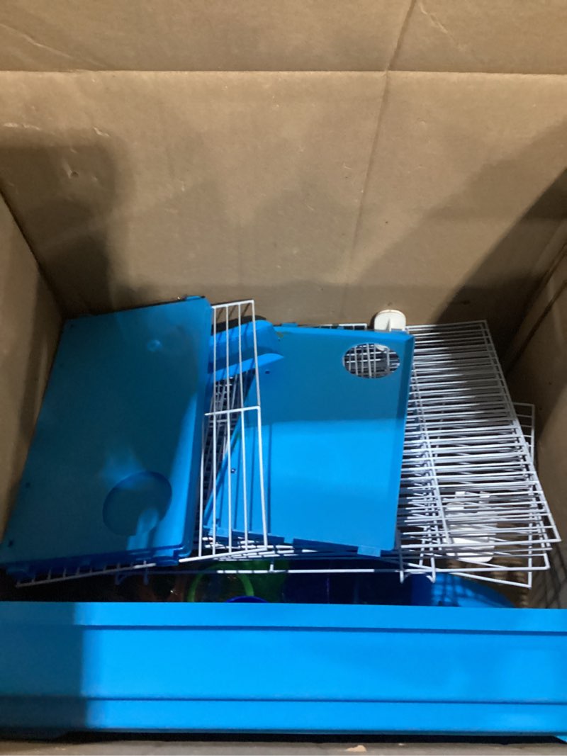 Condition photo showing As Is for Large 5-Floors Blue Hamster Mansion Habitat Home House Cage Paw Safe Solid Platform with Hide House Running Excerise Wheel Food Bowl Water Bottle Deep Base