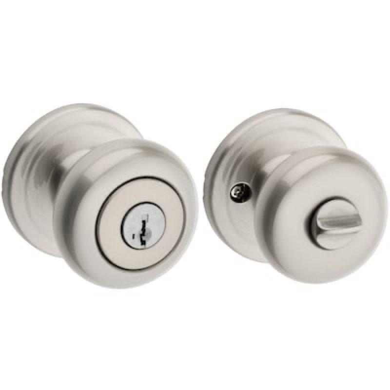 kwikset signature series juno satin nickel exterior single-cylinder deadbolt and keyed entry door