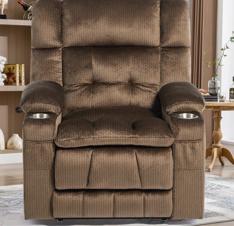 Yvelan Dual Motor Power Lift Recliner with Heat and Massage, Infinite Position, 180°Reclining, Sidepocket Upholstery Color: Brown