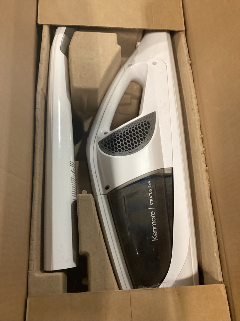 Condition photo showing As Is for kenmore ds1030 cordless stick vacuum lightweight cleaner 2-speed power suction led headlight 2-in-1 handheld for hardwood floor, carpet & pet hair, white