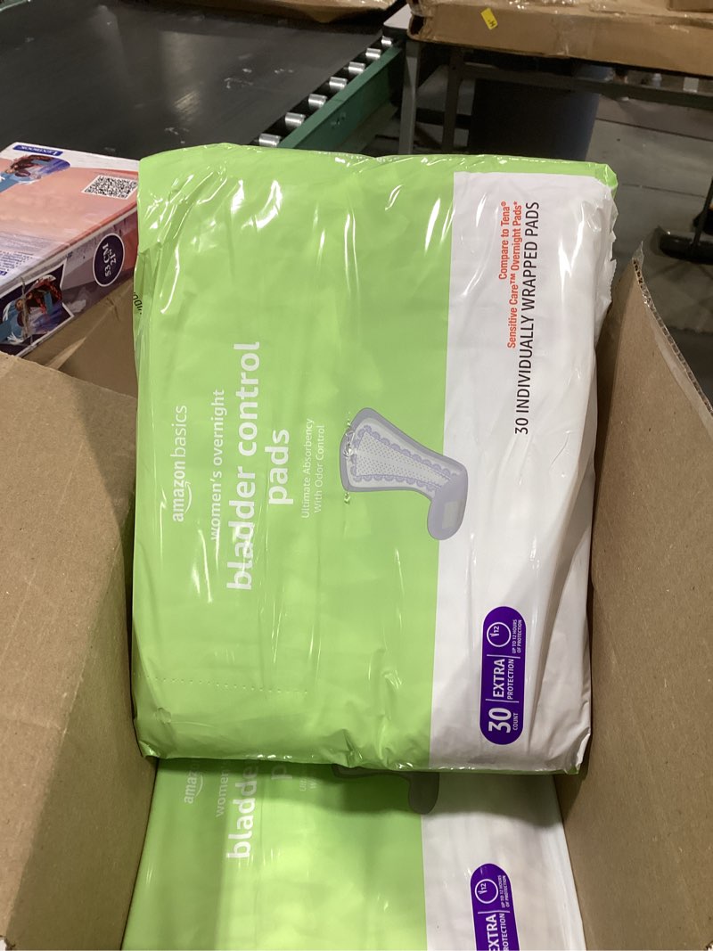 Condition photo showing Good Condition for amazon basics incontinence pads for women, postpartum pads, bladder control, overnight absorbency, fresh protection, unscented, 30 count pack of 1 30.0