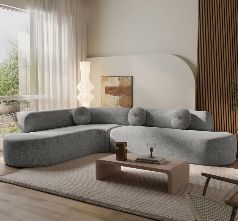 ( incomplete) Curved Modular Sectional Sofa - 122\" Extra Large 5-Seater with High Resilience Foam & Soft Chenille Upholstery, 2-Piece Floor Couch with Round Cushions, No Assembly Grey Living Room Furniture Set