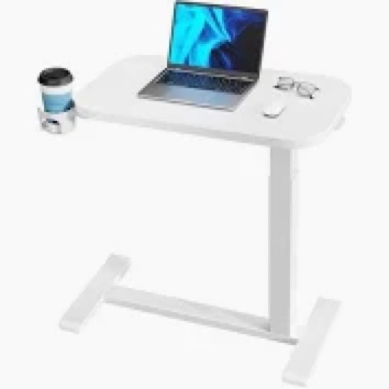 HUANUO Bedside Table with Wheels, Height-Adjustable Rolling Computer Cart, Overbed Table with Cup Ho