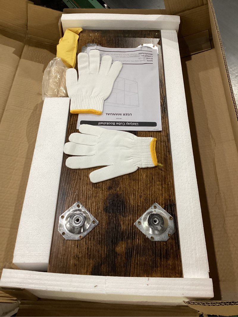 Condition photo showing New/Like New for Lkeiyay Wooden 4 Cube Open Bookcase,2 Tier Mid-Century Bookshelf with Legs, Modern Storage Display Cabinet Organizer Bookshelves for Bedroom,Living Room,Office (Rustic Brown) Rustic Brown 4 cube