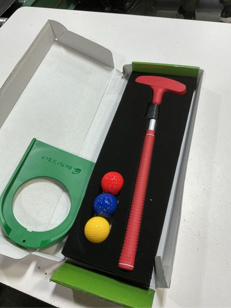 Condition photo showing As Is for go for it folf kids adjustable size putter set (missing flag)