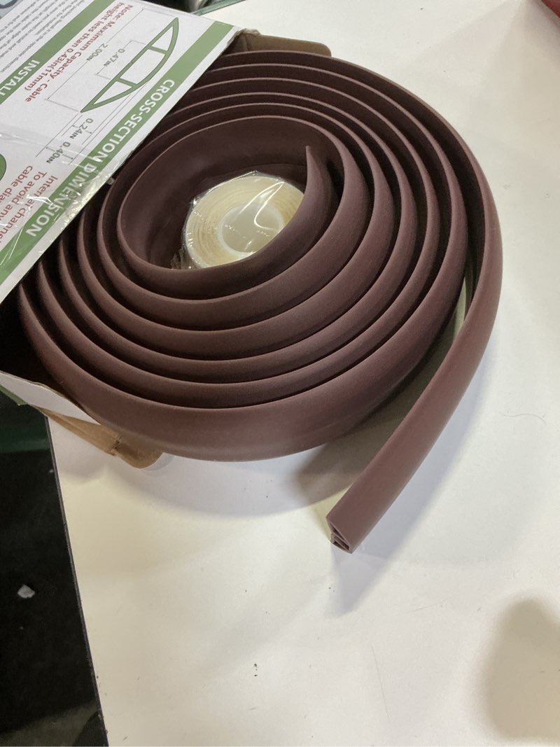 Condition photo showing New/Like New for 10ft floor cord cover, brown cord hider floor, durable cord covers for wires on floor, cable floor cover power cord cover, floor cord protector hide cords on floor cord cavity: 0.47" w x 0.24" h brown w2" × l10'