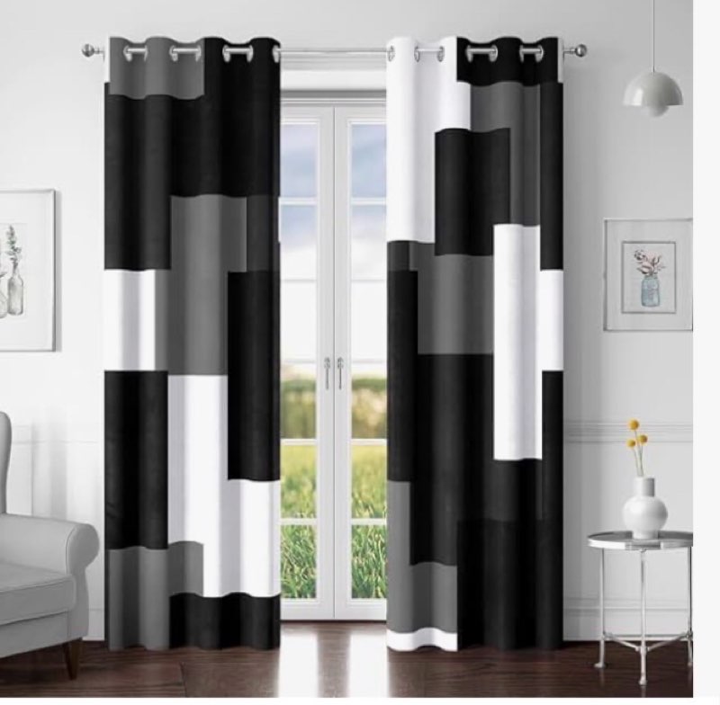 Tyrot Black Grey 100% Blackout Curtains for Bedroom 72 inch Long 2 Panels Set White Grey Modern Abst