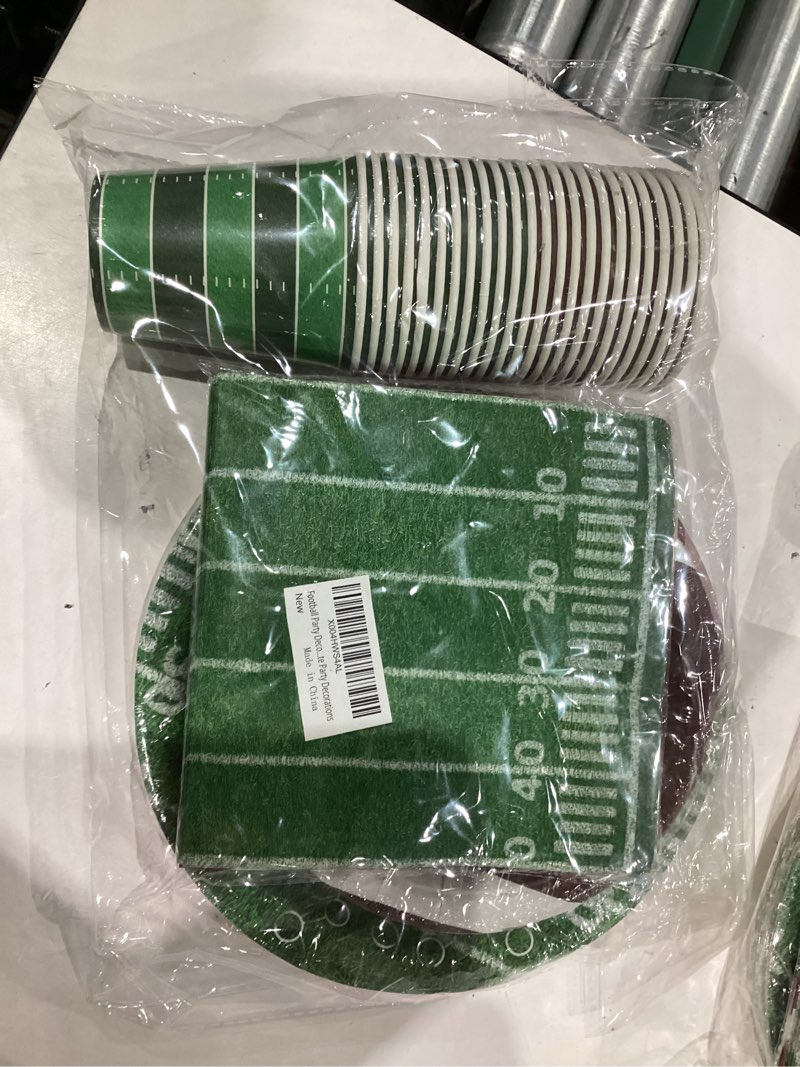 Condition photo showing New/Like New for Football Party Decorations Set Serve 24, Football Party Supplies Kit Includes Dinner Plates, Dessert Plates, Napkins, Cups for Football Birthday Party Football Game Day Tailgate Party Decorations