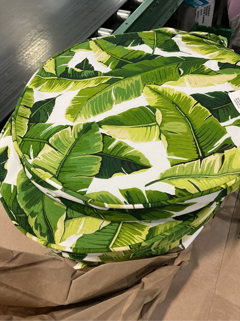 Condition photo showing Good Condition for outdoor 18-inch round reversible seat cushion, tropical white
