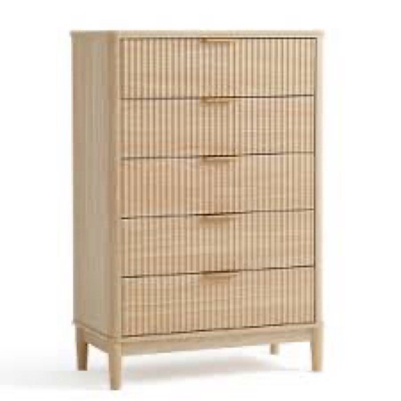 LINSY Fluted Dresser for Bedroom with 5 Drawers, Mid Century Modern Chest of Drawers with Gold Metal
