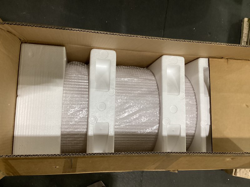 Condition photo showing As Is for fivenl 5 pcs metal pleated cylinder pedestal stands for party, heavy duty white round cake pedestal stand flower plant display plinth pillars for wedding birthday event decor
