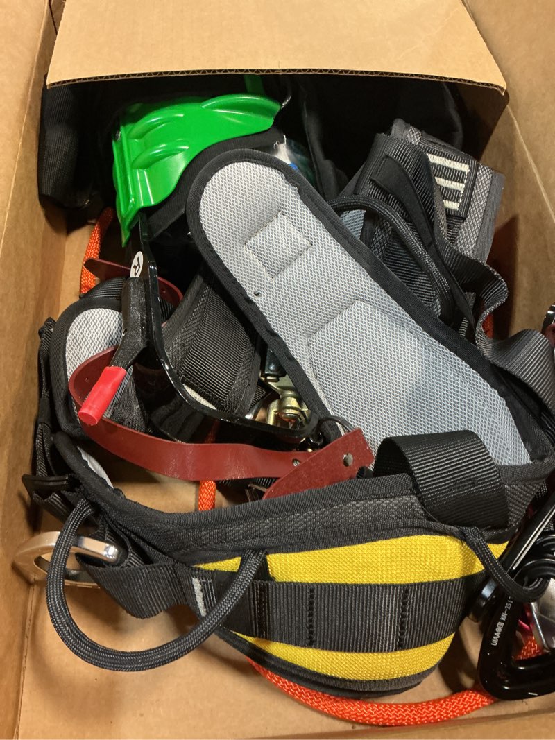 Condition photo showing As Is for Tree Climbing Gear, Tree Climbing Spikes? with Adjustable Climbing Straps and Steel Core Flip Line Arborist Equipment for Climbers, Hunting, Fruit Picking Tree Climbing Equipment Tree Climbing Kit Green A