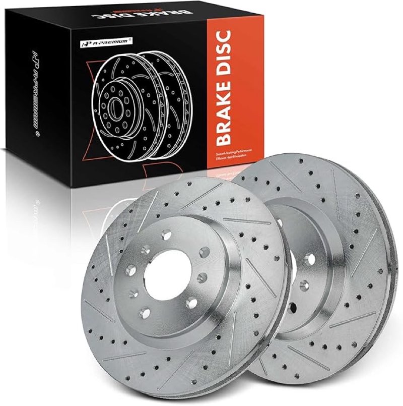 A-Premium 11.93 inch (303mm) Front Drilled and Slotted Disc Brake Rotors Compatible with Select Chev