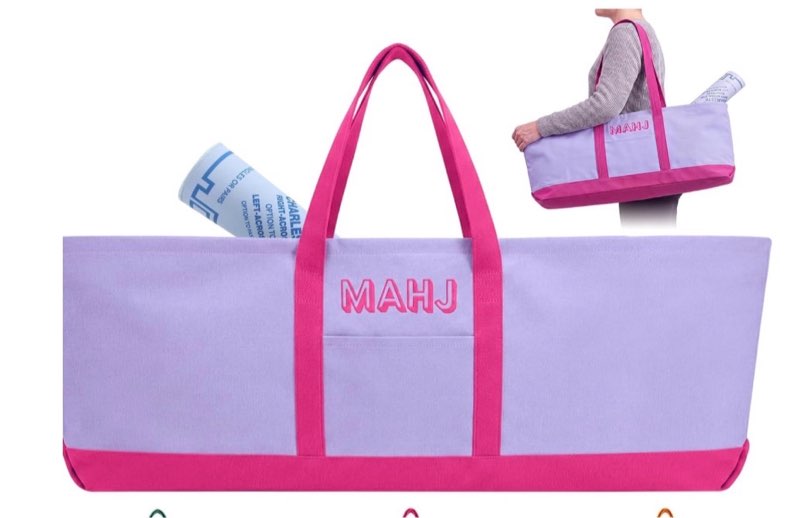 mahjong bag for tiles and racks empty american mahjong tiles carrying tote 31.5 x 12 x 4 inches canvas tile games accessories gifts for card pushers rack mat carrying, case only(purple)
