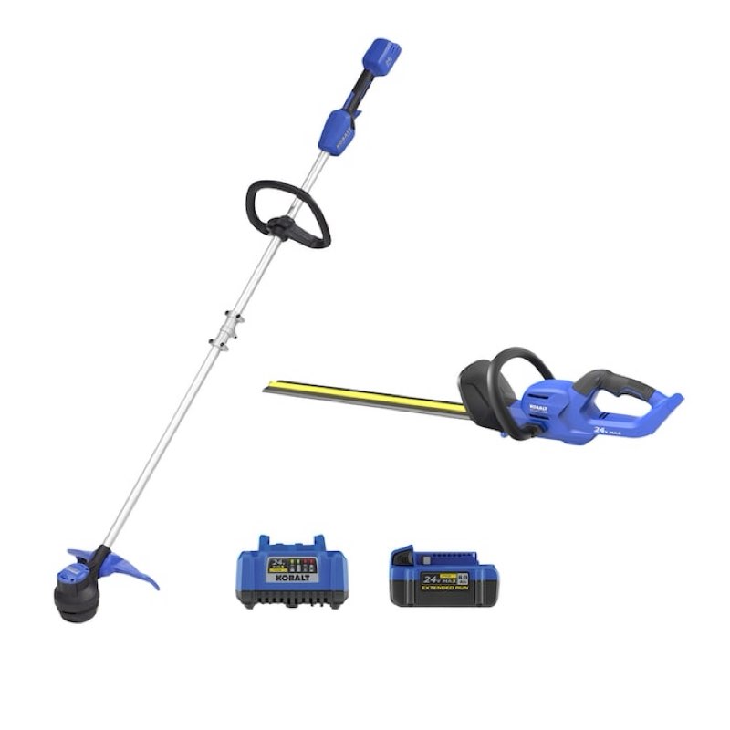 Kobalt Kobalt 24-Volt Max 12-in Straight Cordless String Trimmer & Kobalt 24-Volt Max 24-in Dual Cordless Electric Hedge Trimmer