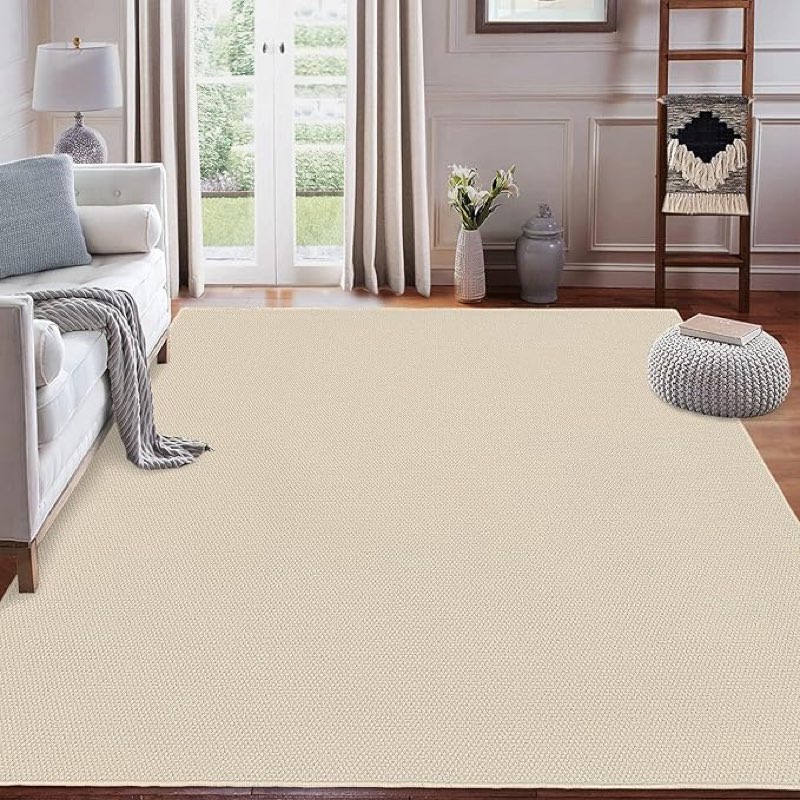 garveehome 9x12 area rug modern solid textured extra large area rug machine washable rug for living room, non-slip stain resistant accent rug farmhouse weaving floor cover carpet for bedroom, beige