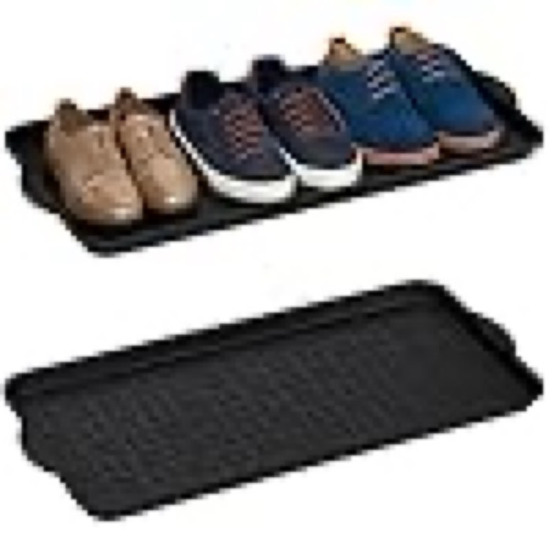INCOMPLETE *Relaxdays XL Shoe Tray Set Of 2, Plastic Boot Trays With Raised Rim, For 6-8 Pairs, Plastic, WxD: 75 x 36.5 cm, Black