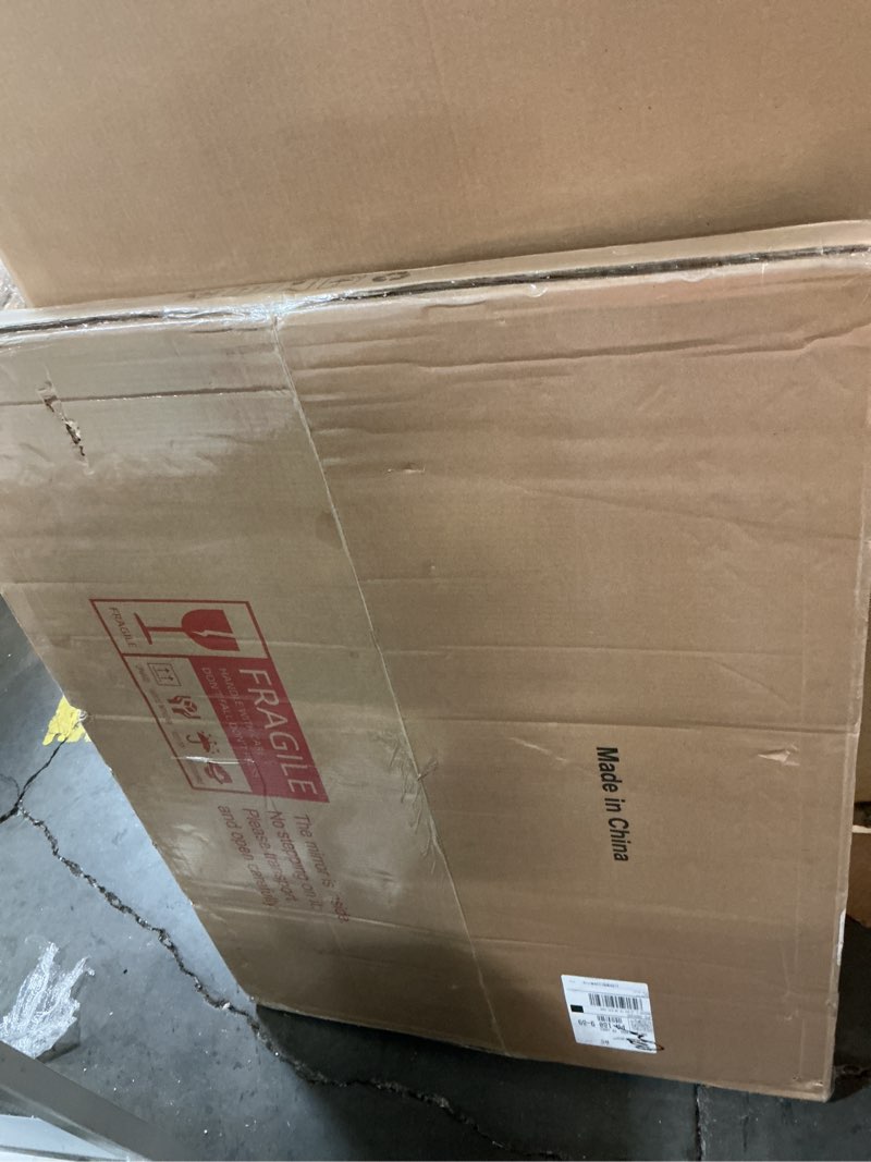 Condition photo showing New/Like New for Vintage Arched Bathroom Mirror, 40"x 30" Retro Wall Mounted Vanity Mirror with Carved Pattern Top and Aluminum Frame, Antique Decorative Mirror for Hanging or Leaning 40"L x 30"W