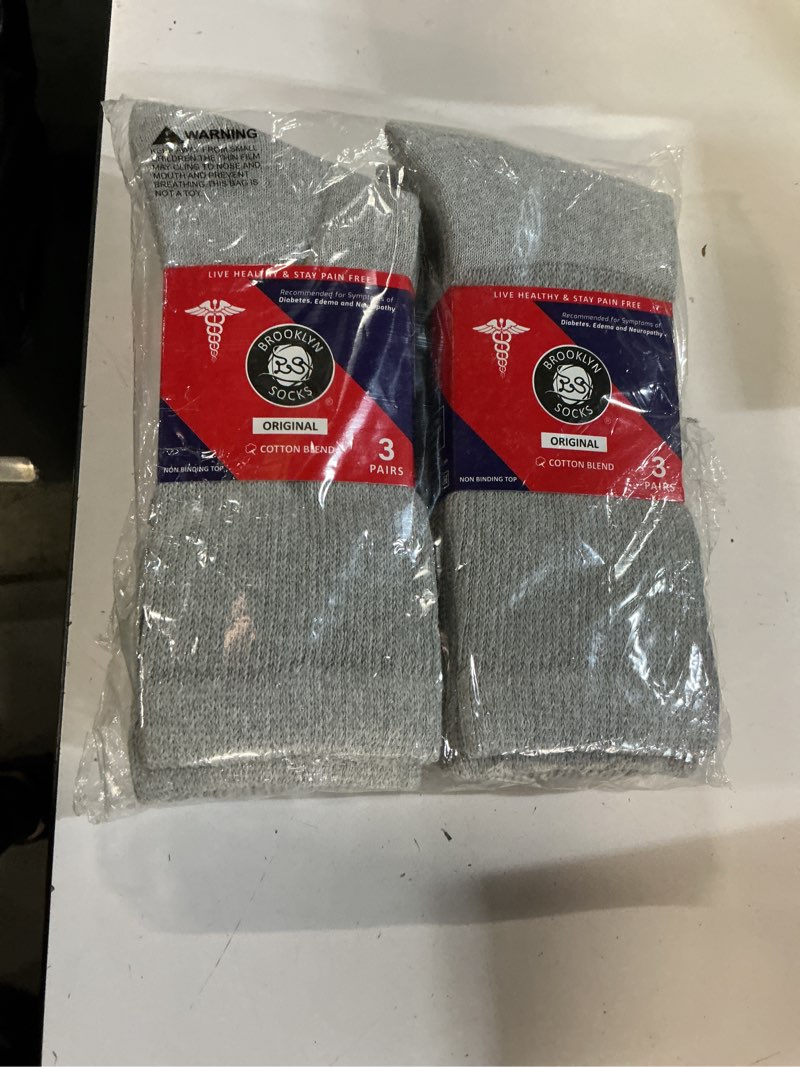 Condition photo showing New/Like New for 6 pairs of diabetic cotton neuropathy crew socks (white, sock size 10-13, fits us men's shoe size 10-11.5)