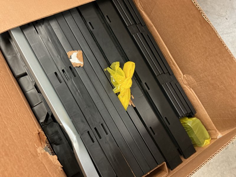 Condition photo showing As Is for keter premium one 35-in w x 74-in h x 18.5-in d freestanding plastic garage cabinet in black