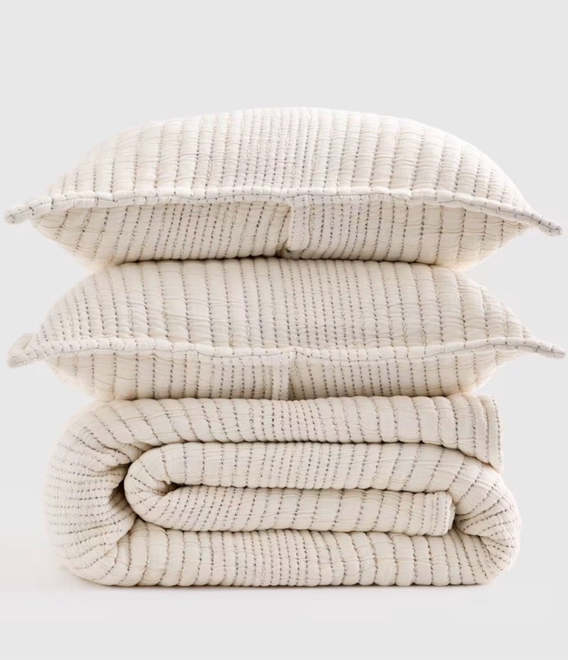 quince organic cotton channel stitch coverlet set, king/cal king, undyed