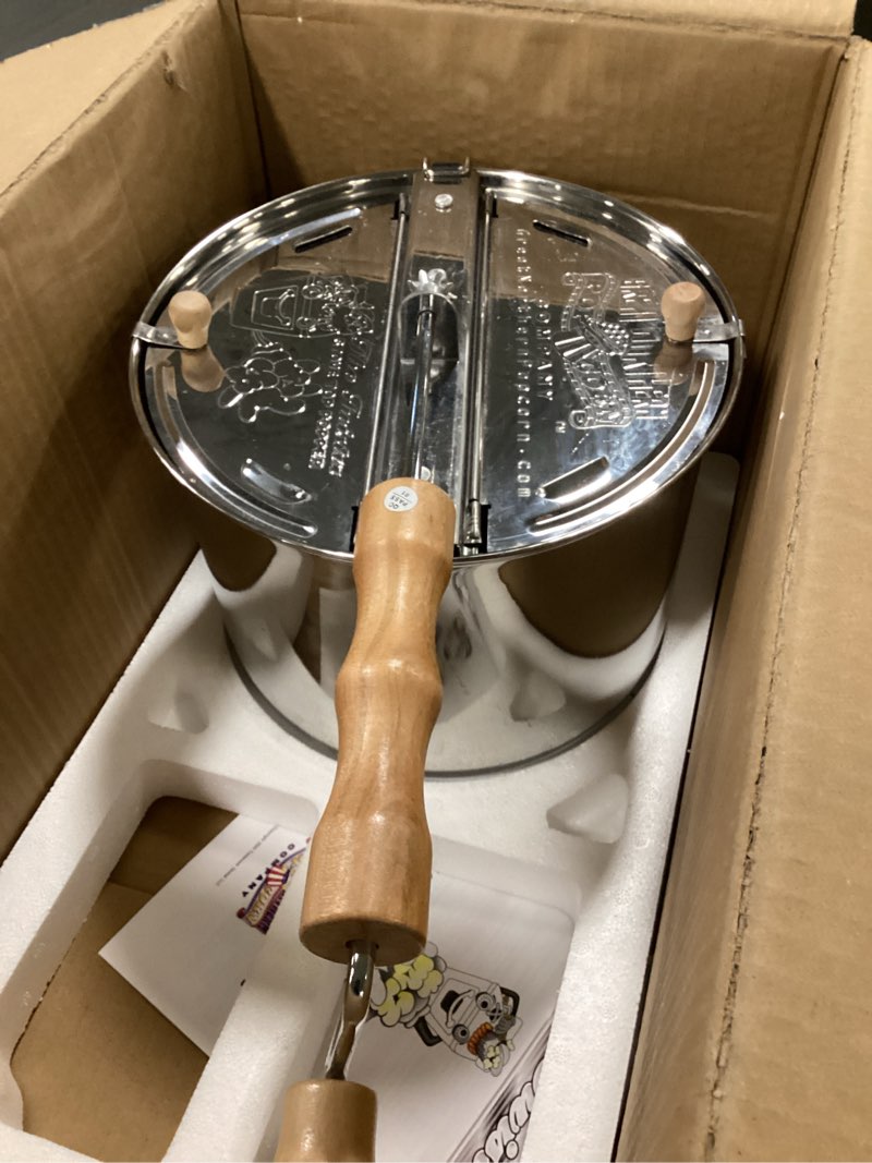 Condition photo showing As Is for Stovetop Popcorn Maker - 6.5-Quart Stainless-Steel Popcorn Popper with a Hand Crank, Vented Lid, and Stir Paddle by Great Northern Popcorn (Silver) Stainless Steel