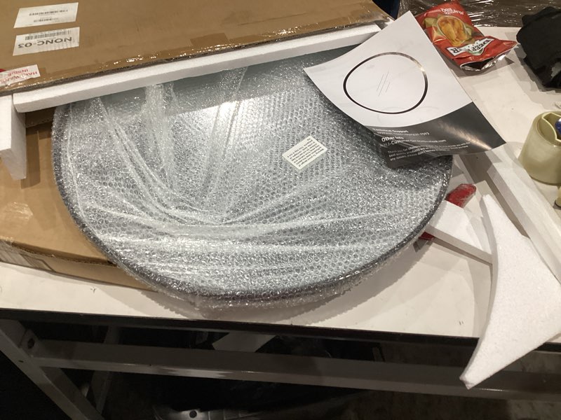 Condition photo showing Good Condition for bathroom mirror for wall, 24 inch round mirror, matte black metal framed circle vanity mirror for bathroom bedroom living room entryway, anti-rust, tempered glass, hanging or leaning round 24"l x 24"w matte black