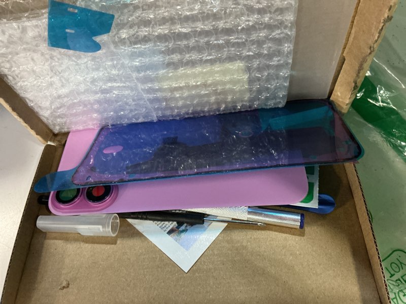 Condition photo showing As Is for 16 back glass replacement for iphone 16 rear back cover glass with frame waterproof and camera lens+professional repair tool kit (pink)