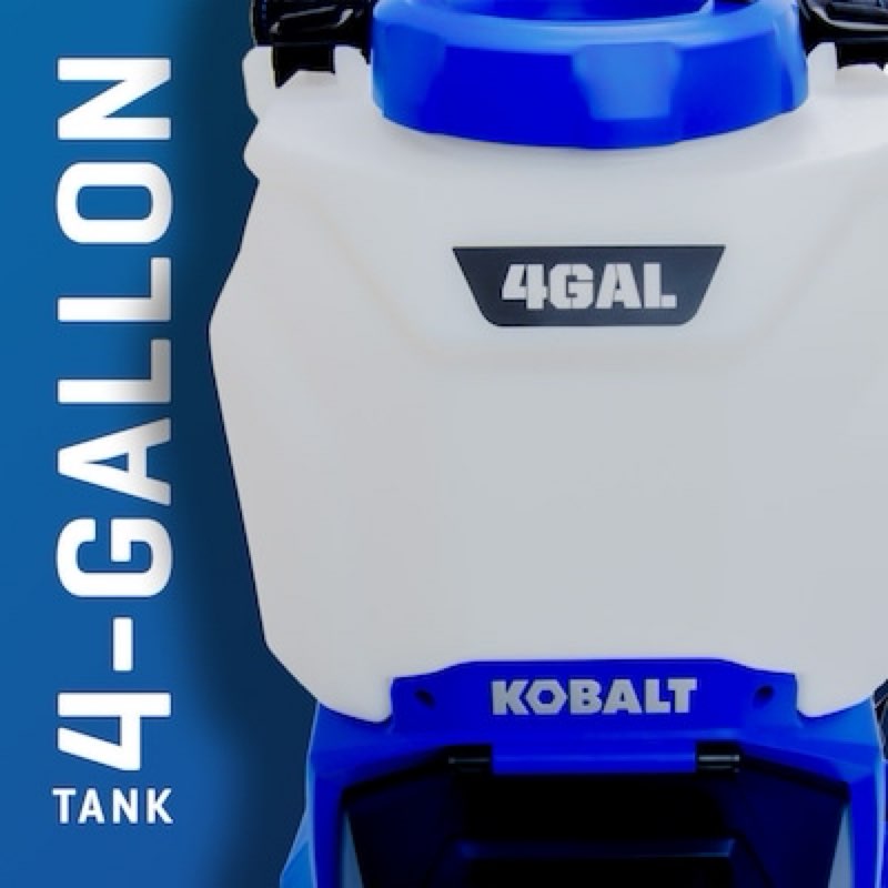 (battery and charger not included) kobalt 4-gallon 40-volt battery operated plastic backpack sprayer with adjustable spray pattern