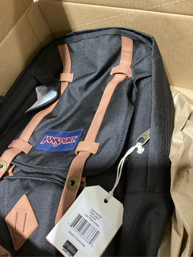 Condition photo showing Good Condition for jansport cortlandt laptop backpack, black, 15” laptop sleeve-synthetic leather shoulder computer bag with large compartment, padded straps- rucksack for men, women one size black