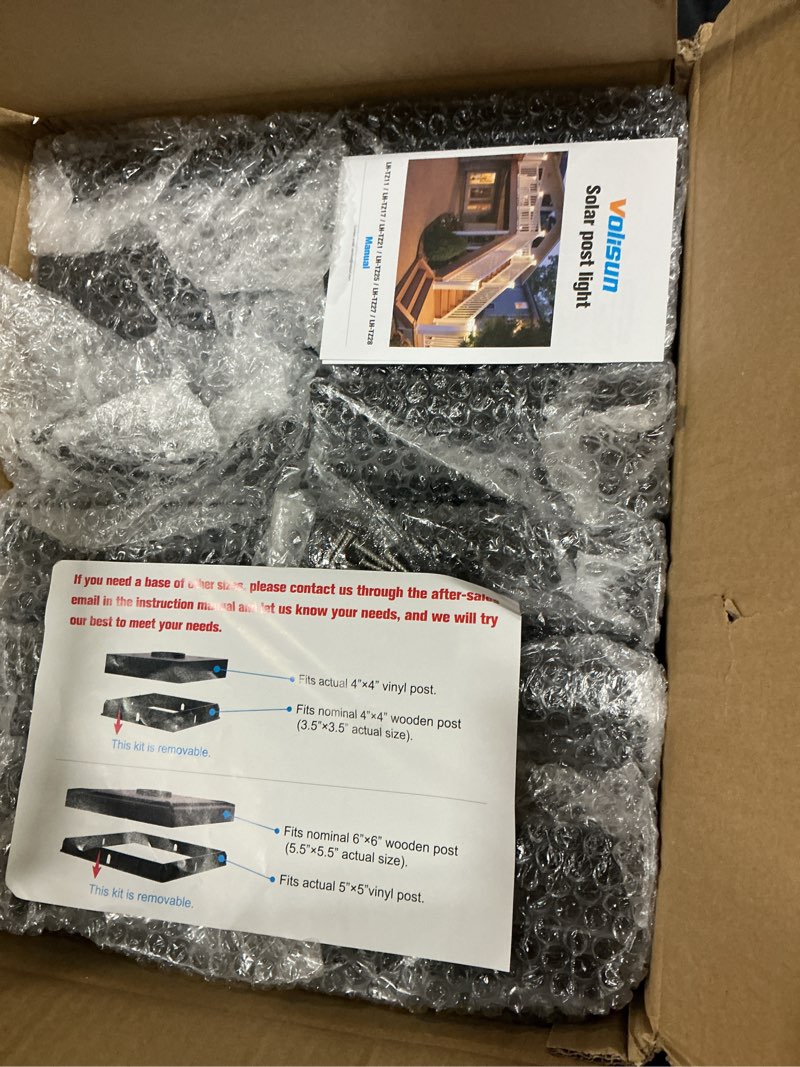 Condition photo showing New/Like New for volisun solar post cap light outdoor waterproof 12pack,solar fence - post lights for 4x4 5x5 6x6 wooden/vinyl post,black deck post cap light solar powered with warm white for garden/patio/porch black 12 pack