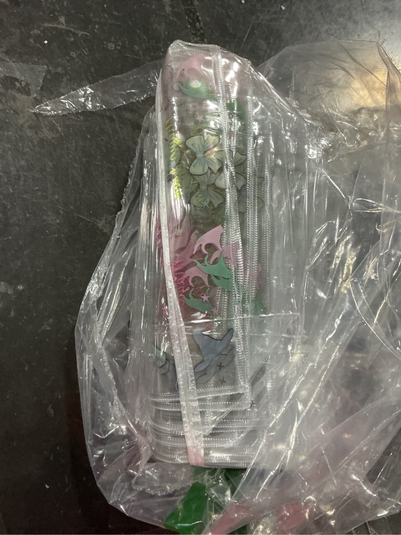 Condition photo showing Good Condition for sweetude 24 pack witch party gift bags with ribbon bow witch party favors pvc clear gift goodie bags with handles for pink and green birthday decorations friendship fans favors halloween decorations witch style