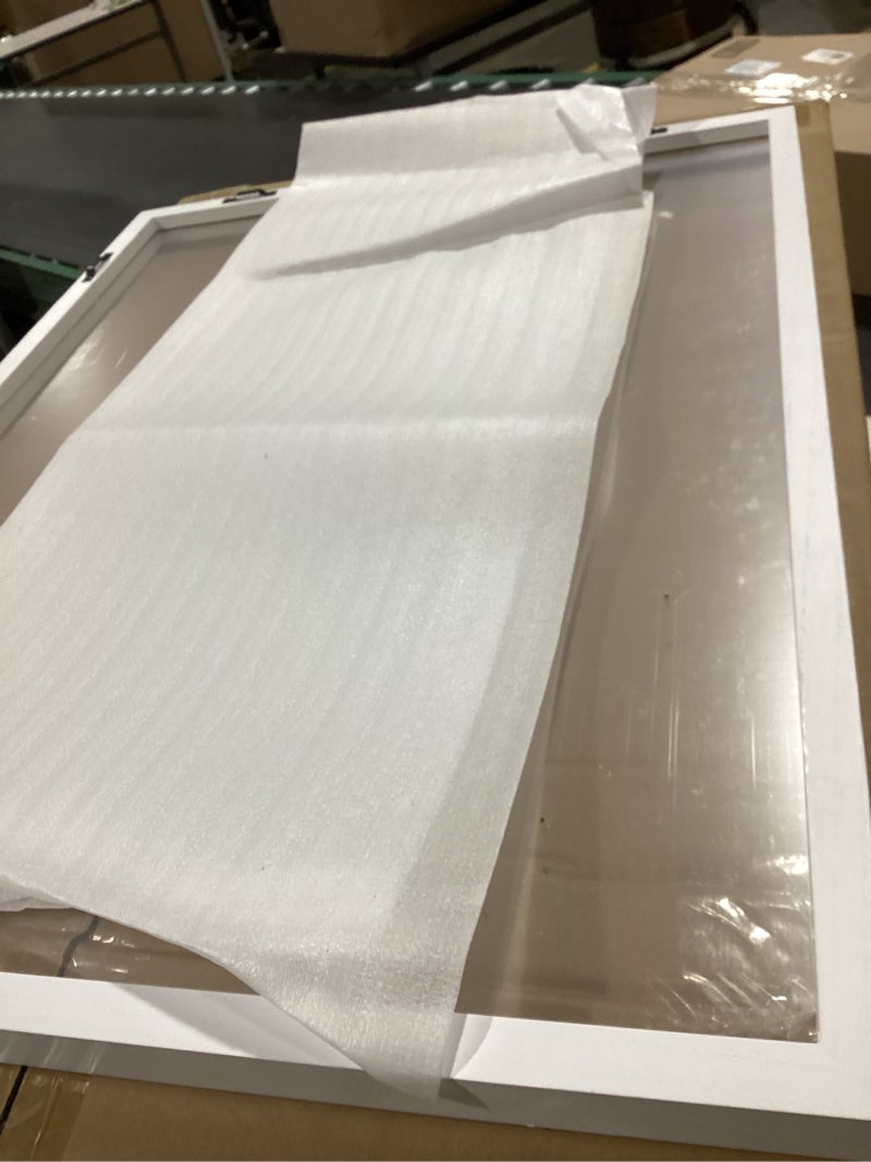 Condition photo showing As Is for DLQuarts 18x24 Floating Picture Frame for 16x20/13x19/12x18/11x14 Photos, 2-Pack Solid Wood Double Plexiglass Wall Art Frames, Any Size Photo up to 18x24 Display, White Chalk White 18x24