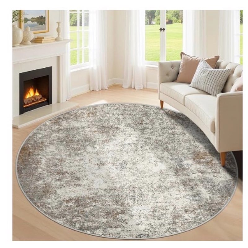 8ft Washable Round Rug - 8x8 Area Rugs Modern Abstract Rugs for Living Room Non-Slip Low Pile Soft M