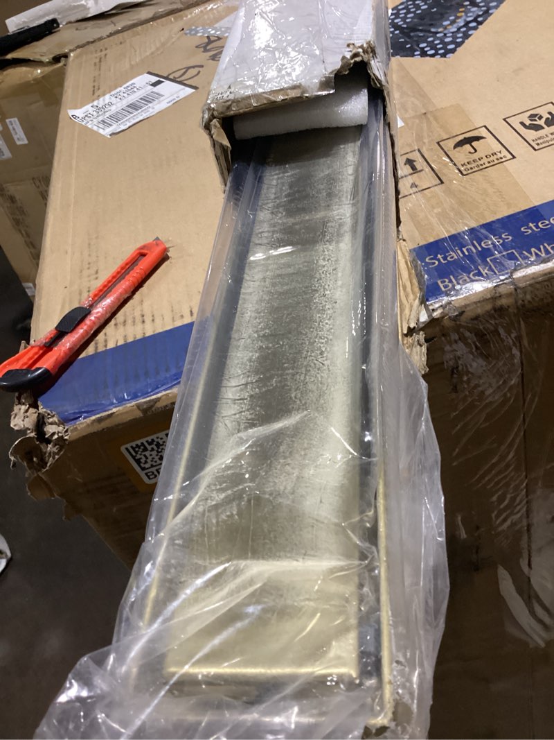 Condition photo showing Good Condition for linear shower floor drain, brushed gold 60 inch 304 stainless steel bathroom drains kit, rectangular shower trench drain with reversable tile-in pattern drain cover & hair catcher