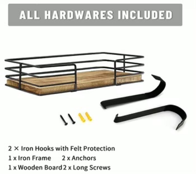 Rustic Ironing Board Hanger With Steel Hooks Removable Hooks Wall Mount Laundry Room Iron and Ironing Board Holder With Storage