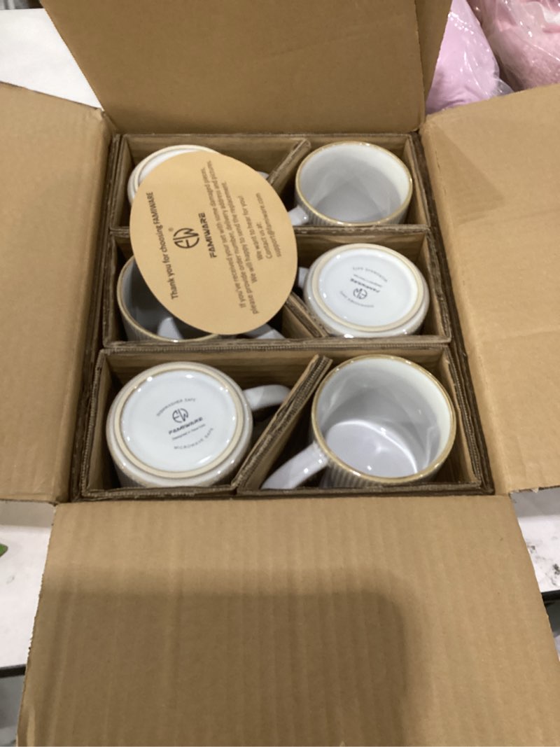 Condition photo showing New/Like New for famiware coffee mug set for 6, star 16 oz catering mugs cup set with handle for coffee, tea, cocoa, milk - ceramic stoneware drinkware set, cappuccino white 6 count (pack of 1) cappuccino white