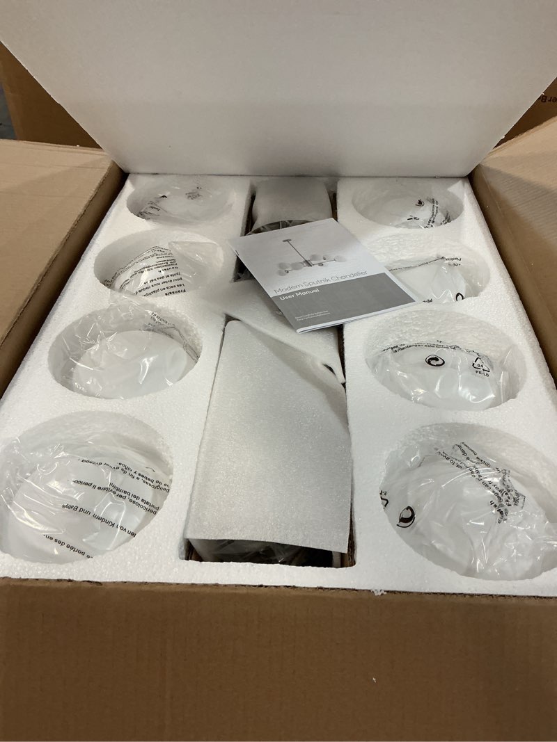 Condition photo showing Good Condition for VONLUCE Sputnik Ceiling Light Fixture, 8-Light Modern Sputnik Chandelier with Frosted Glass Shades, ETL Listed Globe Chandelier for Living Room Bedroom Dining Room, Bubble Glass Pendant Light, Gold Gold 8-Light w/Lampshade