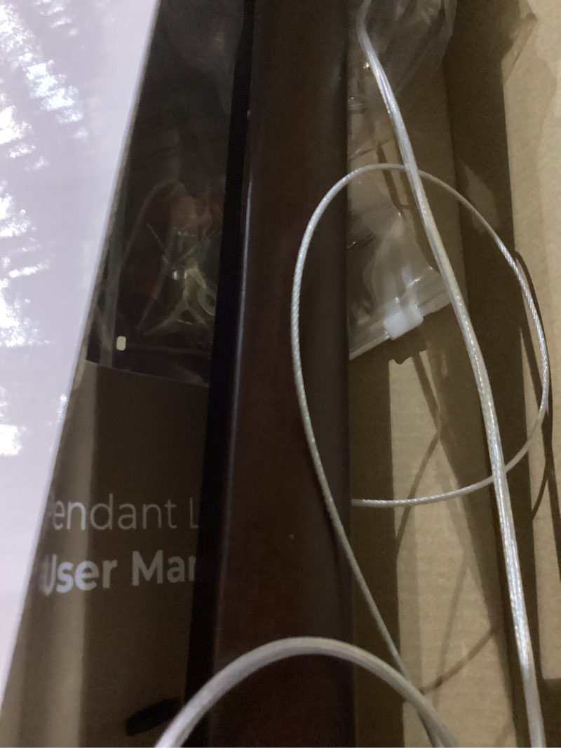 Condition photo showing New/Like New for 54" Wood Linear Pendant Light Kitchen Island Dimmable Dining Room Light Fixture with Remote?Adjustable Kitchen Island Chandelier 30W for Dining Room Bar Pool Table Light Walnut Color Walnut 54in