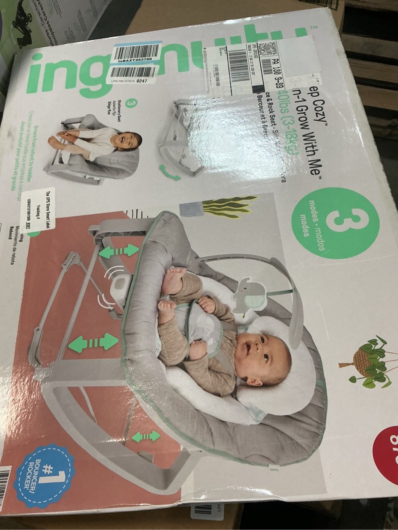 Condition photo showing New/Like New for ingenuity keep cozy 3-in-1 grow with me vibrating baby bouncer, seat & infant to toddler rocker, vibrations & -toy bar, 0-30 months up to 40 lbs (weaver)