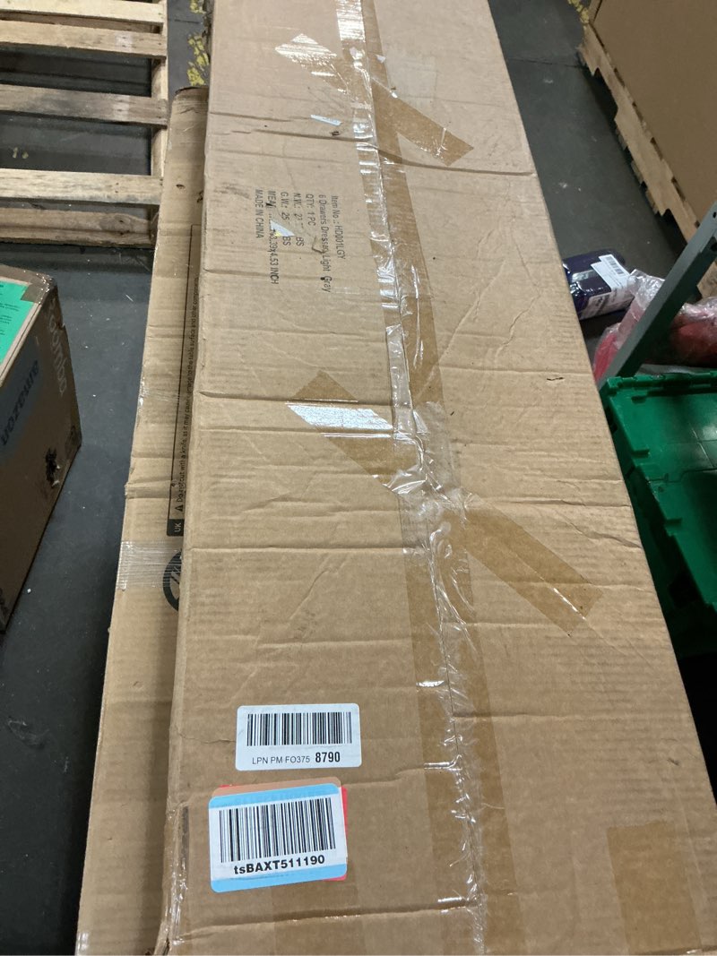 Condition photo showing New/Like New for Mifuro Tall Dresser for Bedroom, Vertical Storage Organizer Tower with 6 Drawers, Chest of Drawers with Fabric Bins, Steel Frame, Wood Top for Bedroom, Closet, Entryway- Light Grey Light Grey 6 Drawers