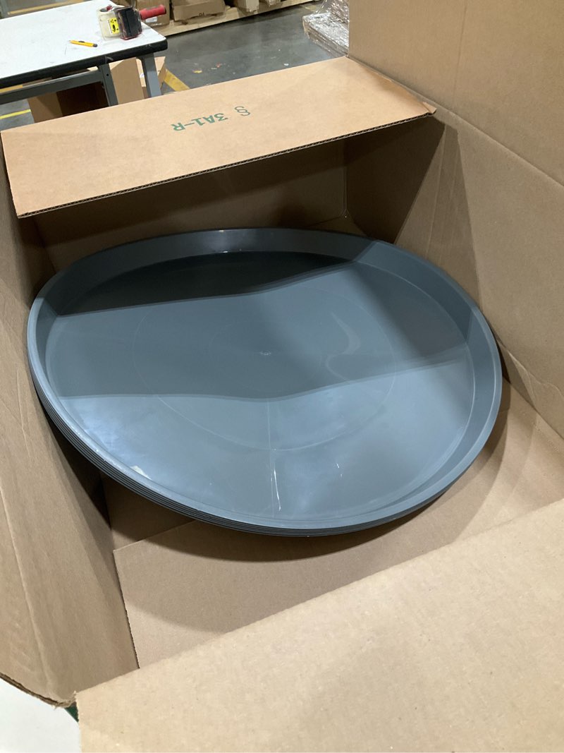 Condition photo showing Good Condition for eccliy 6 pack plastic plant saucer heavy duty planter saucers large plant pot saucers plastic water trays for indoors and outdoors flower plant plant drip (gray,23 inch) 23 inch gray